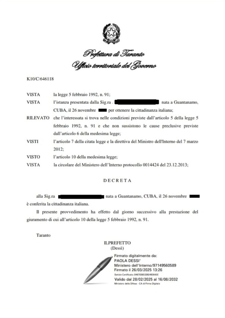 OTTENIMENTO DELLA CITTADINAZA ITALIANA