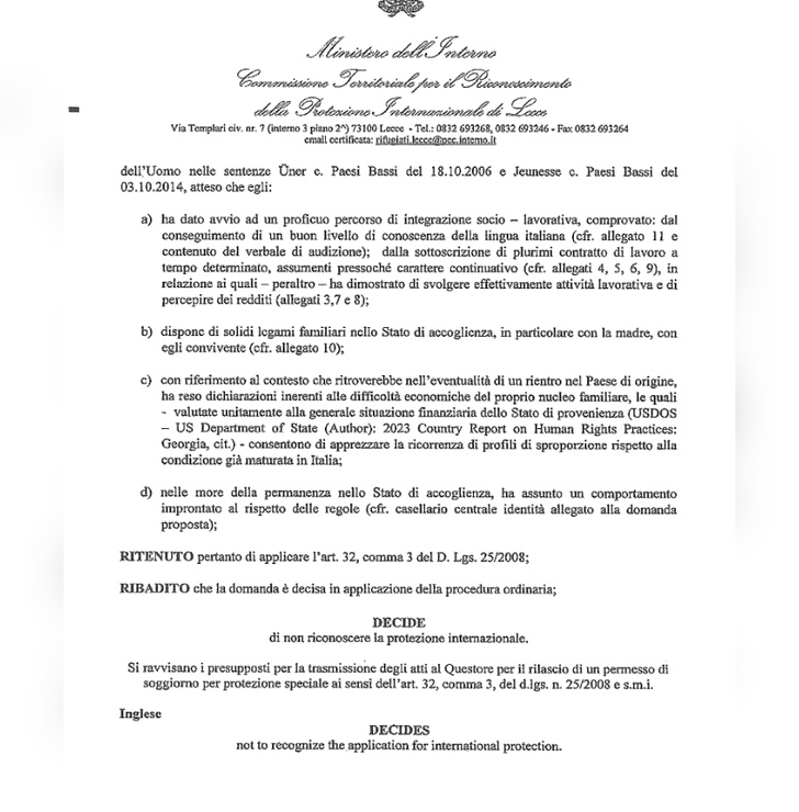 ACCOGLIMENTI PERMESSI DI SOGGIORNO 2024