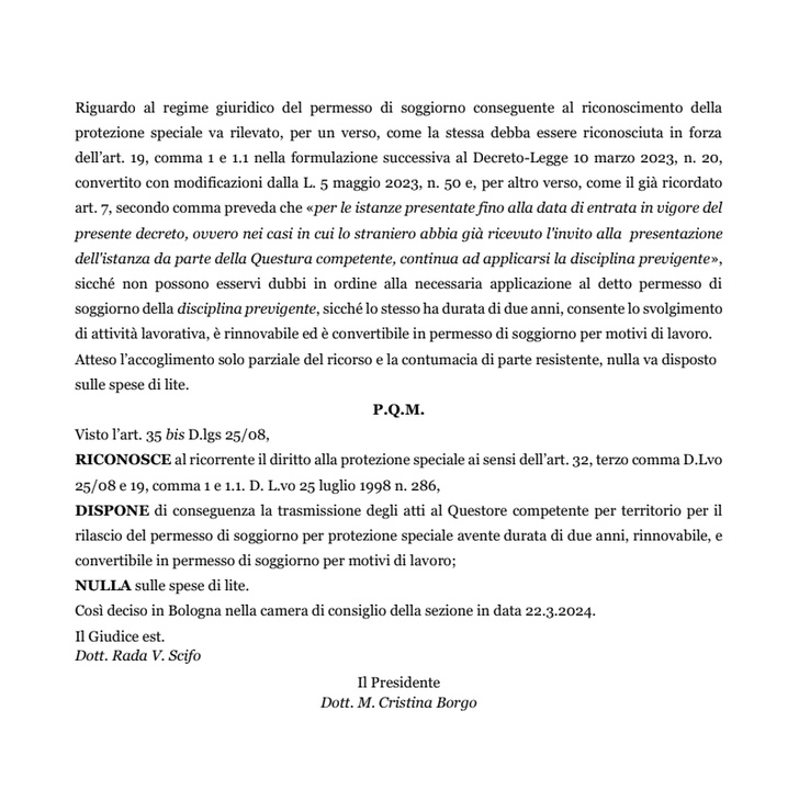 ACCOGLIMENTI PERMESSI DI SOGGIORNO 2024