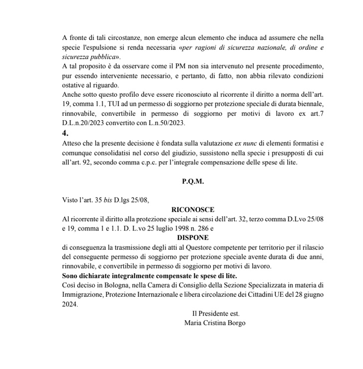 ACCOGLIMENTI PERMESSI DI SOGGIORNO 2024