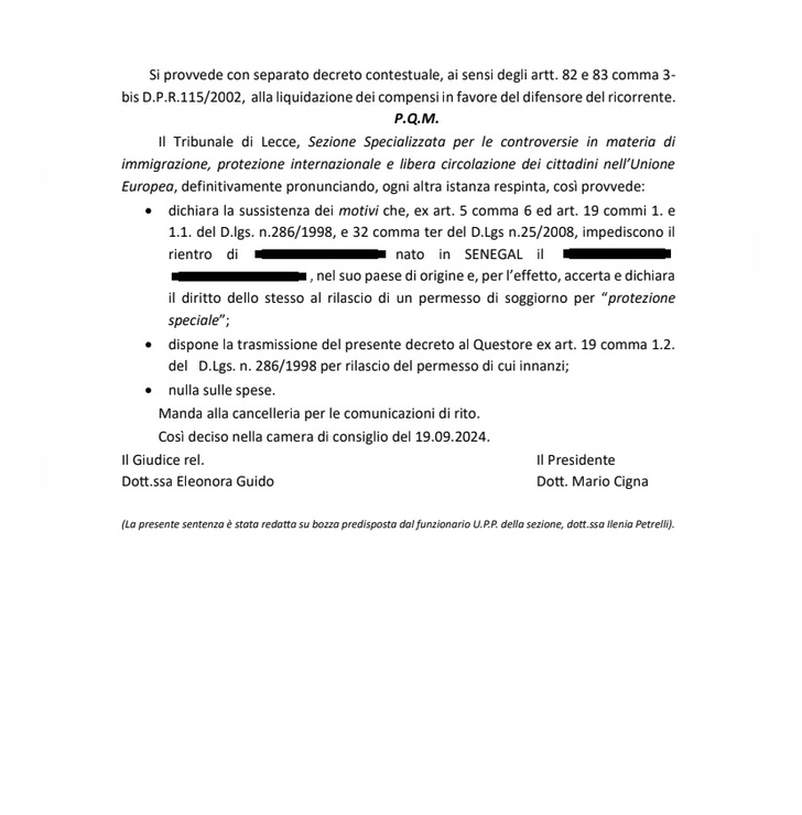 ACCOGLIMENTI PERMESSI DI SOGGIORNO 2024