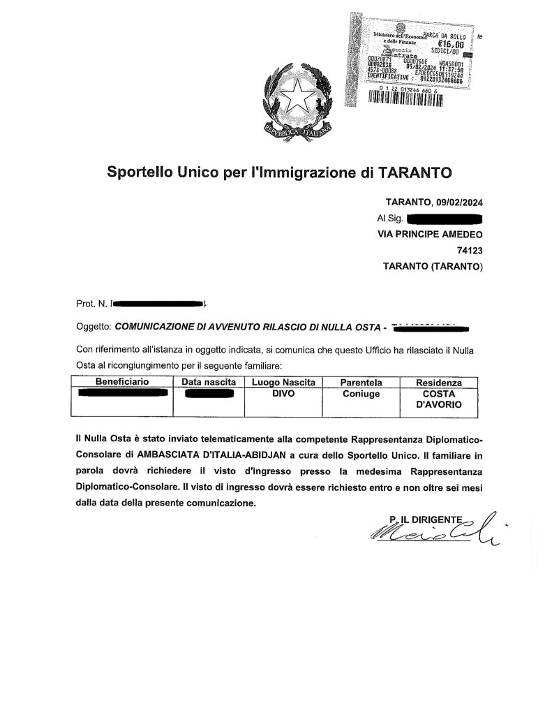 RICONGIUNGIMENTO FAMIGLIARI 2024