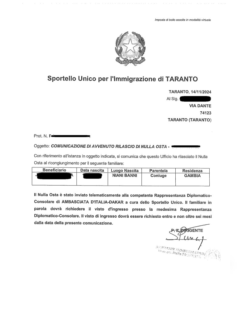 RICONGIUNGIMENTO FAMIGLIARI 2024