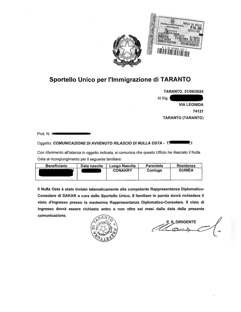 RICONGIUNGIMENTO FAMIGLIARI 2024