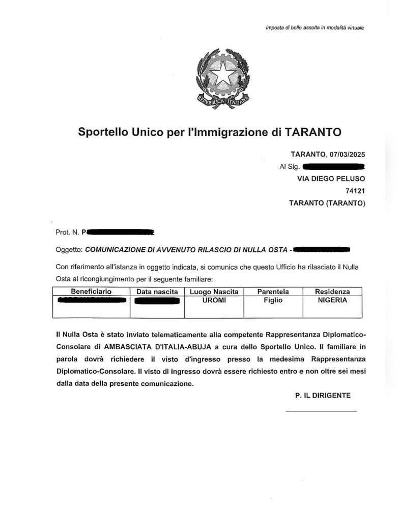 RICONGIUNGIMENTO FAMIGLIARI 2025