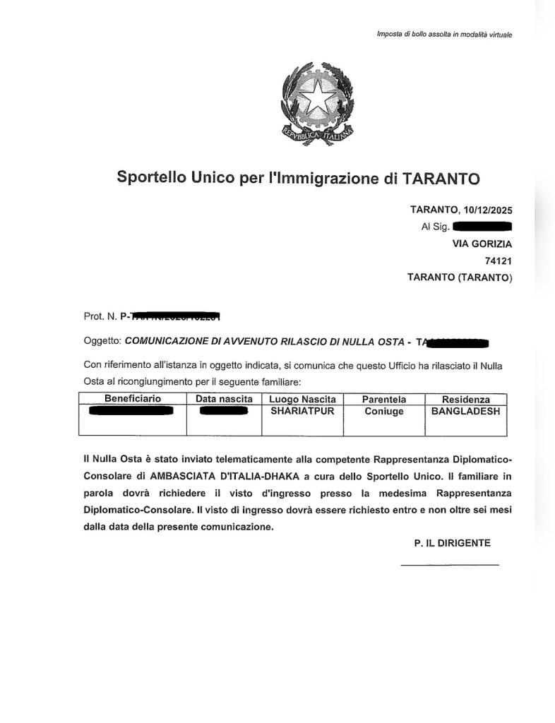 RICONGIUNGIMENTO FAMIGLIARI 2025