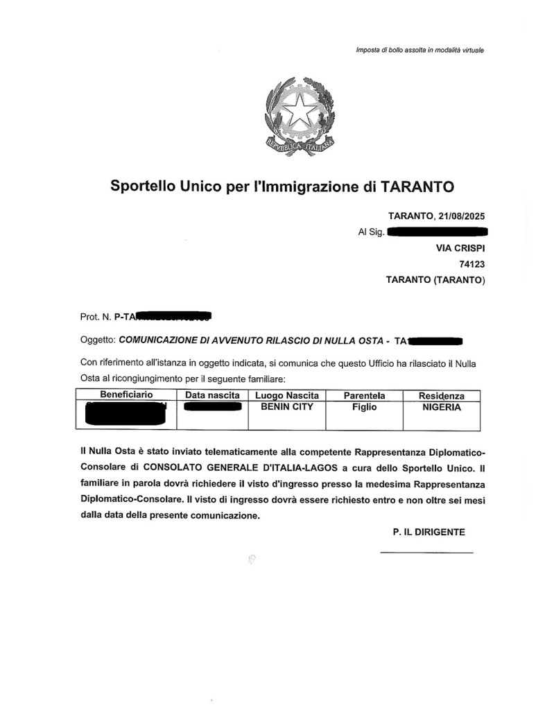 RICONGIUNGIMENTO FAMIGLIARI 2025