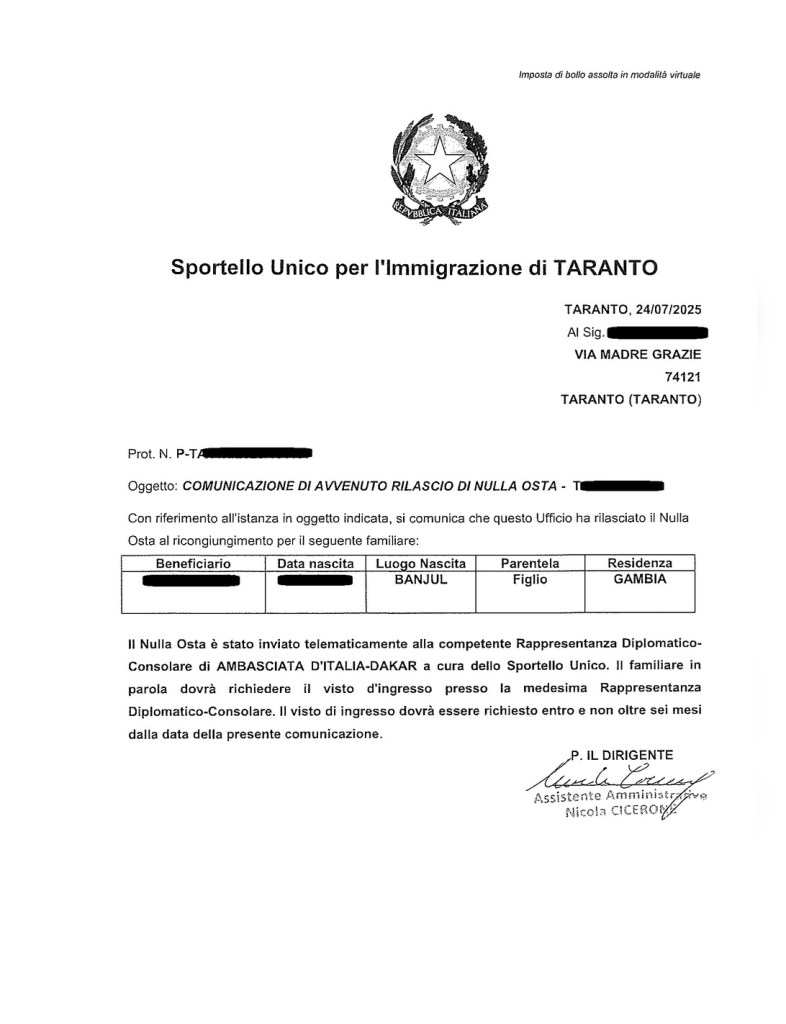 RICONGIUNGIMENTO FAMIGLIARI 2025