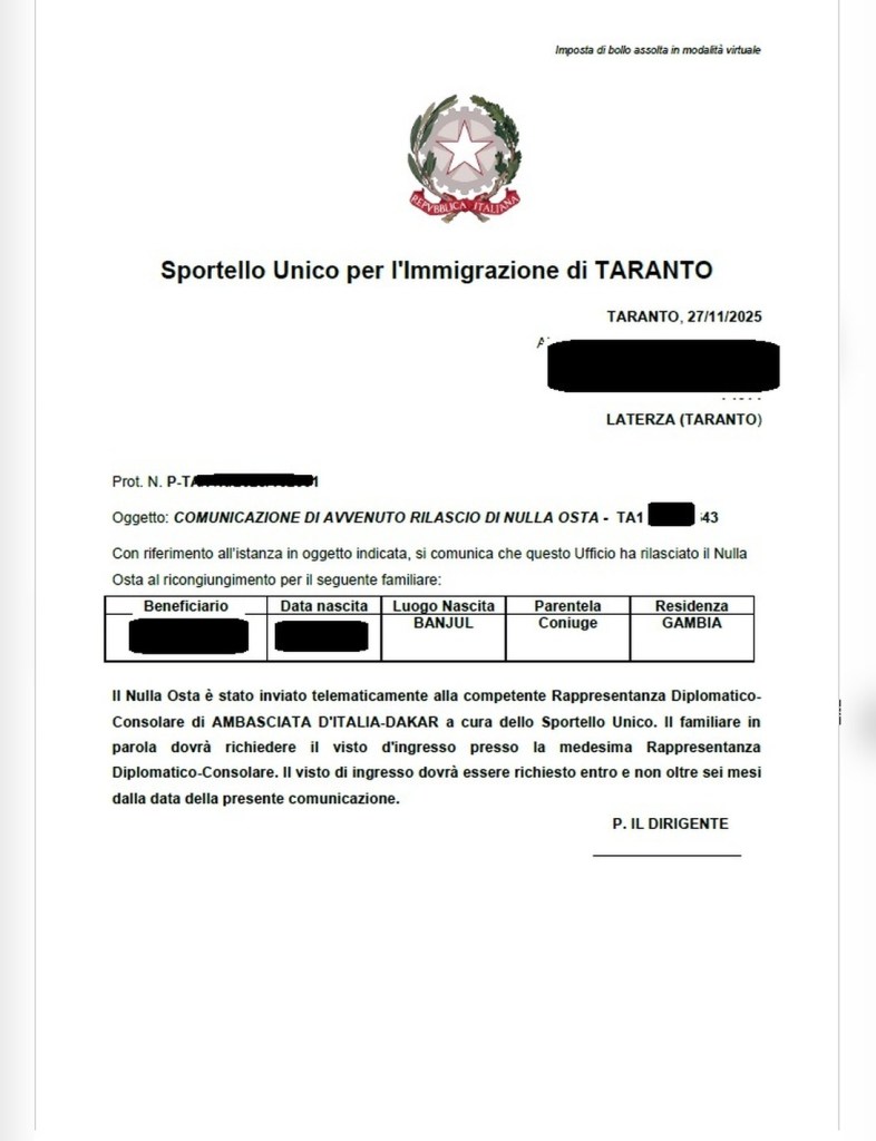 RICONGIUNGIMENTO FAMIGLIARI 2025