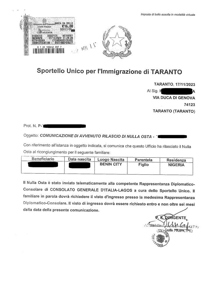 RICONGIUNGIMENTO FAMIGLIARI 2023