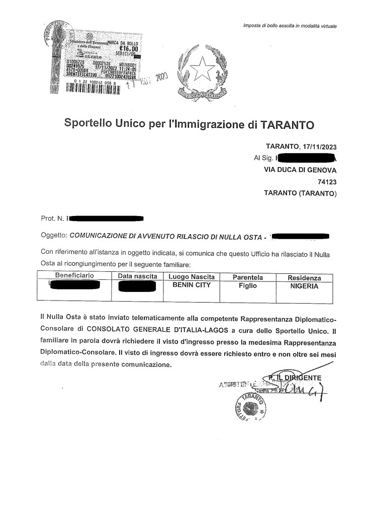 RICONGIUNGIMENTO FAMIGLIARI 2023