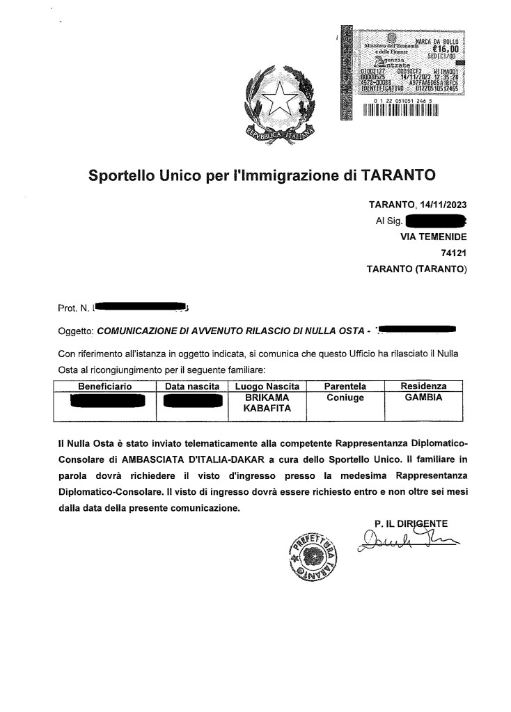 RICONGIUNGIMENTO FAMIGLIARI 2023