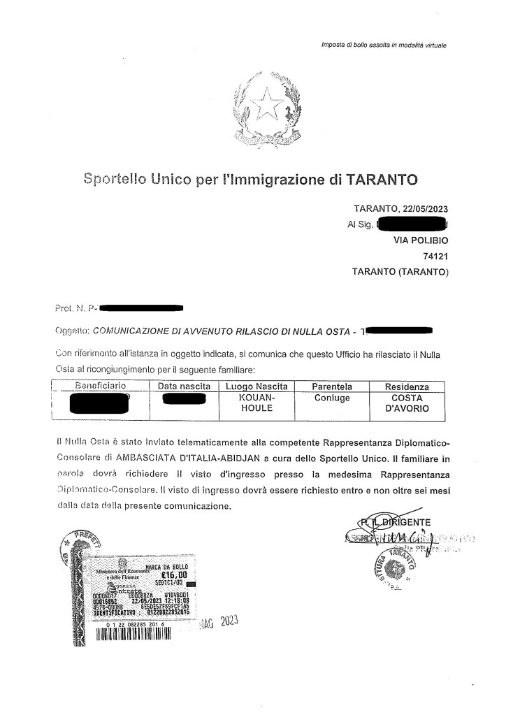 RICONGIUNGIMENTO FAMIGLIARI 2023