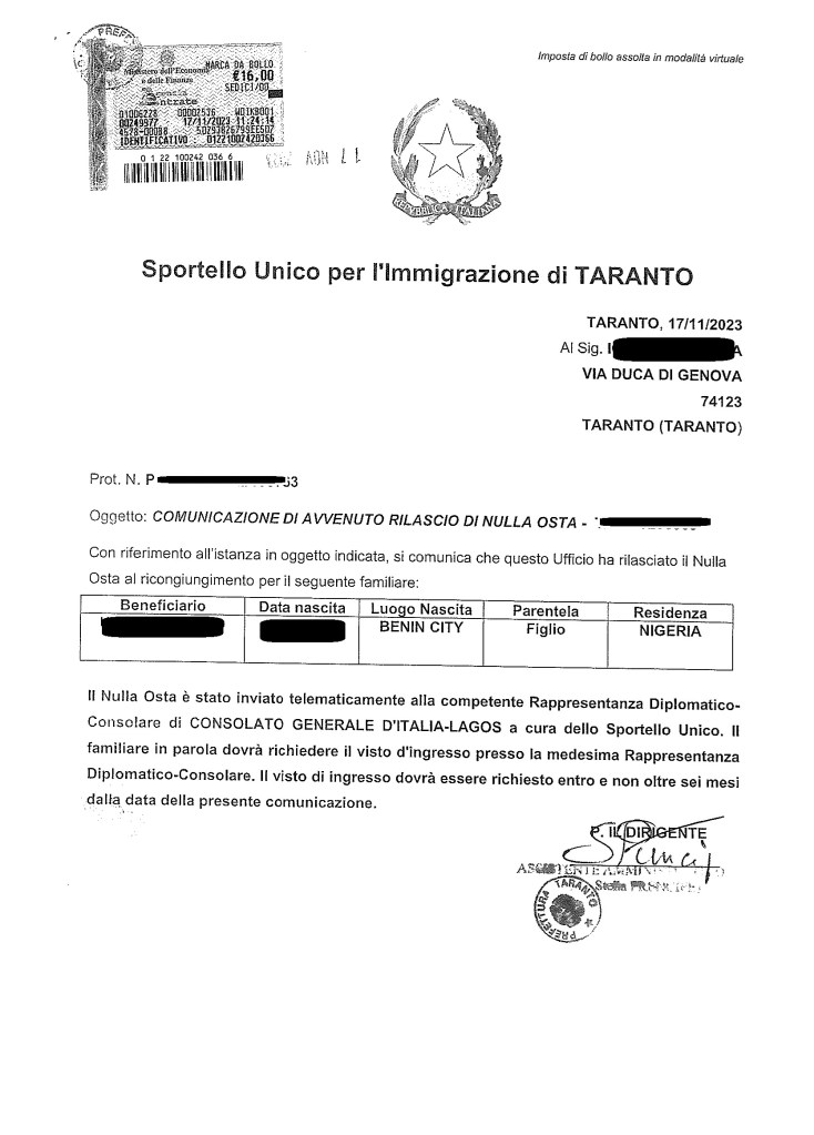 RICONGIUNGIMENTO FAMIGLIARI 2023